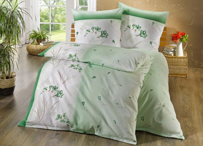 Bügelleichte DOBNIG Bettwäsche-Garnitur mit Reissverschluss GRÜN