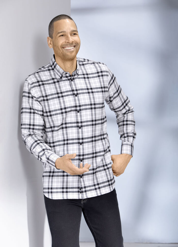 Kariertes Hemd mit Button-Down-Kragen WEISS-SCHWARZ
