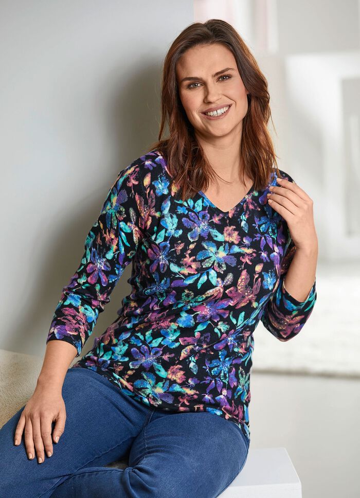 Pullover in Feinstrick SCHWARZ-MULTICOLOR