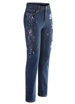 Jeans mit handbemalten, floralen Motiven 