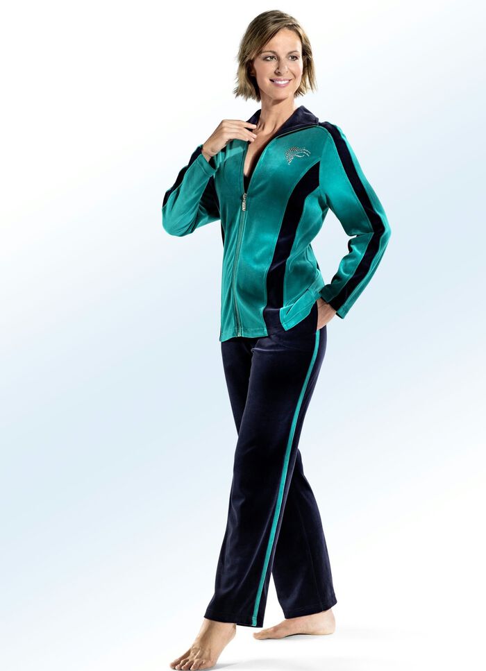 Hausanzug mit Strasssteinzier SMARAGD-MARINE