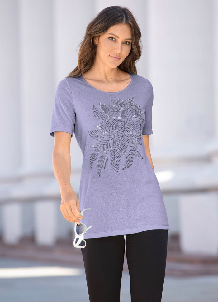 Shirt mit Pl&auml;ttchen- und Strasszier in 2 Farben FLIEDER