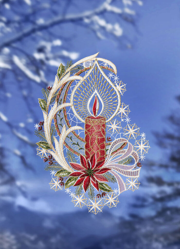 Fensterbild aus echter Plauener Spitze 