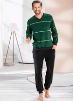 Frottier-Schlafanzug mit V-Ausschnitt und B&uuml;ndchenabschl&uuml;ssen 