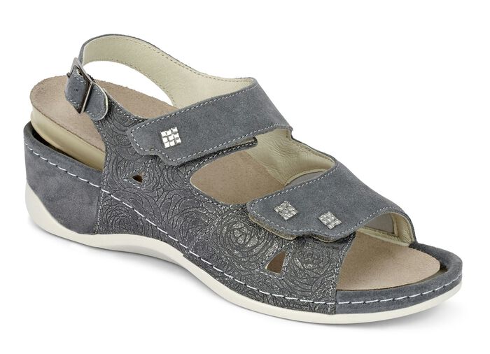 Mubb, bequeme Damen-Sandalen, Weite H, mit herausnehmbarem Fussbett GRAU