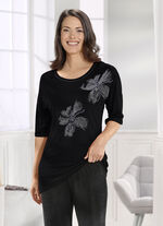 Longshirt mit silberfarbener Flatlock-Naht in 2 Farben SCHWARZ