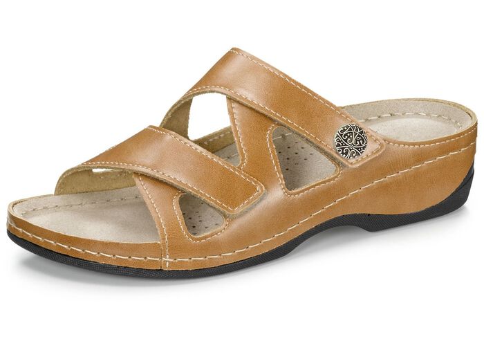 ELENA EDEN, bequeme Damen-Pantoletten, Weite G, mit Klettverschluss 