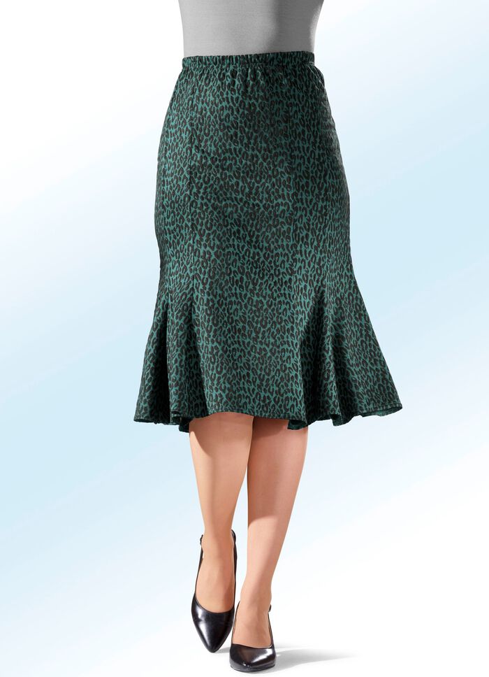 Bahnenrock mit exzellenter Tierfell-Dessinierung PETROL-SCHWARZ