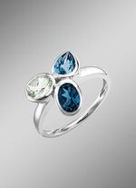 Harmonie der Farben: Damenring mit Blautopasen und gr&uuml;nem Amethyst 
