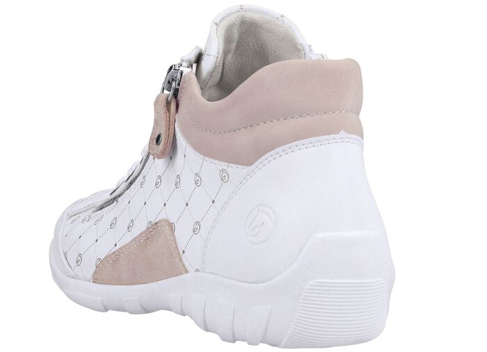 Remonte Schn&uuml;r-Bootie aus bedrucktem und metallisch schimmerndem Synthetikmaterial WEISS-PUDERROS&Eacute;