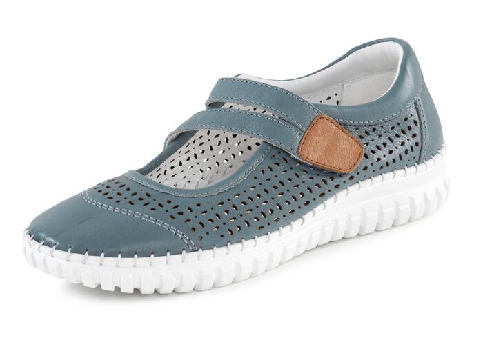 ELENA EDEN Slipper aus Rind-Nappaleder mit braunem Besatz JEANS