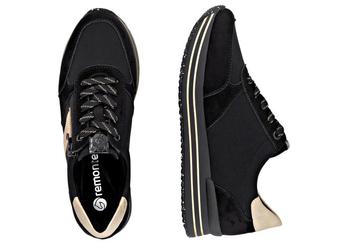 Remonte, trendige Damen-Sneaker, Weite G, mit herausnehmbarem Fussbett SCHWARZ-GOLD