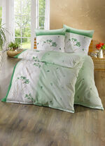 Bügelleichte DOBNIG Bettwäsche-Garnitur mit Reissverschluss GRÜN