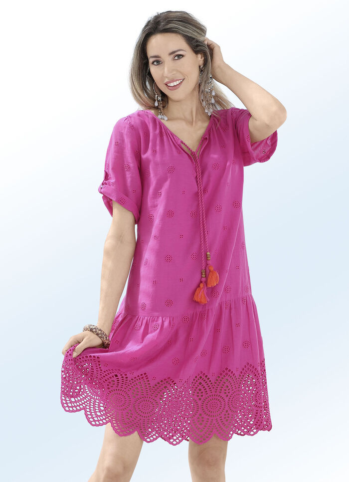 Kleid mit Lochstickerei, aus reiner Baumwolle 