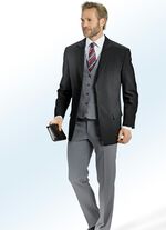 Anzug, mit Wendegilet und zwei Hosen SCHWARZ-SILBERGRAU