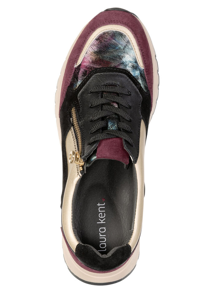 LAURA KENT, stylische Damen-Sneaker, Weite G, mit herausnehmbarem Fussbett SCHWARZ-BORDEAUX-GOLD