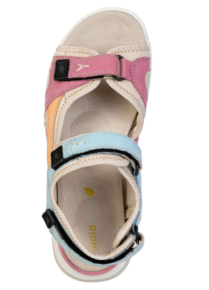 Waldläufer, bequeme Damen-Sandalen, Weite H, mit herausnehmbarem Fussbett PINK-ORANGE-BLAU