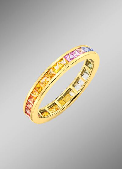 Hochwertiger Memoirering mit echten Safiren in Multicolor 