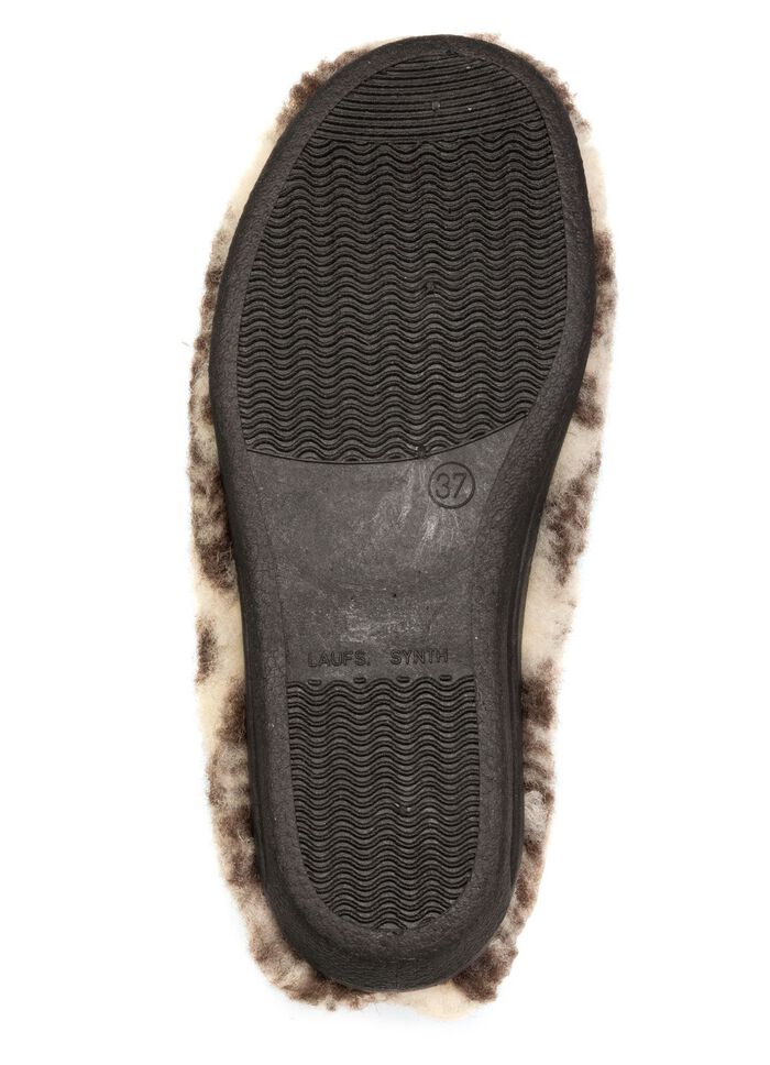 Warme Damen-Hausschuhe, mit Reissverschluss ECRU-BRAUN