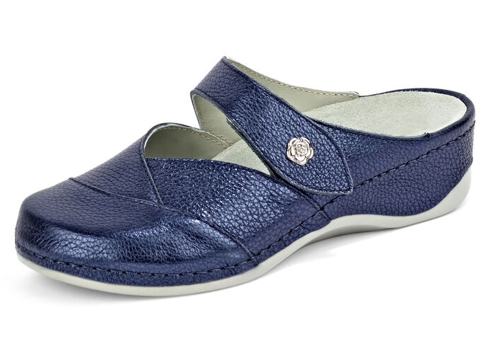 Mubb Clog aus metallisiertem Leder STAHLBLAU