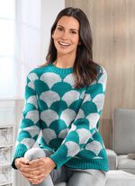 Pullover in flauschigem Jacquard-Dessin GRAU MELIERT-PETROL