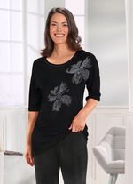 Longshirt mit silberfarbener Flatlock-Naht in 2 Farben SCHWARZ