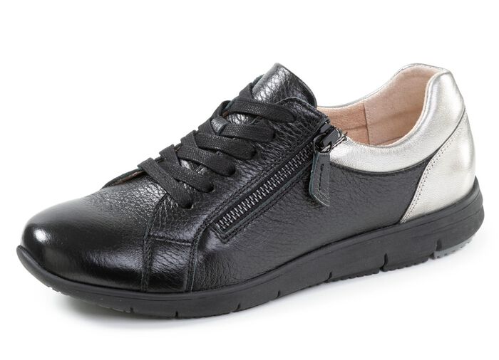 ELENA EDEN, bequeme Damen-Sneaker, Weite G, mit herausnehmbarem Fussbett SCHWARZ-SILBER