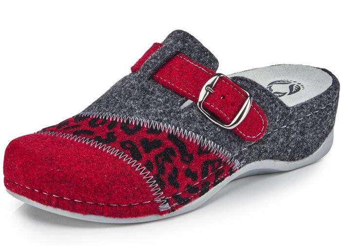 Mubb, klassische Damen-Hausschuhe, Weite H, mit herausnehmbarem Fussbett GRANATROT-ANTHRAZIT