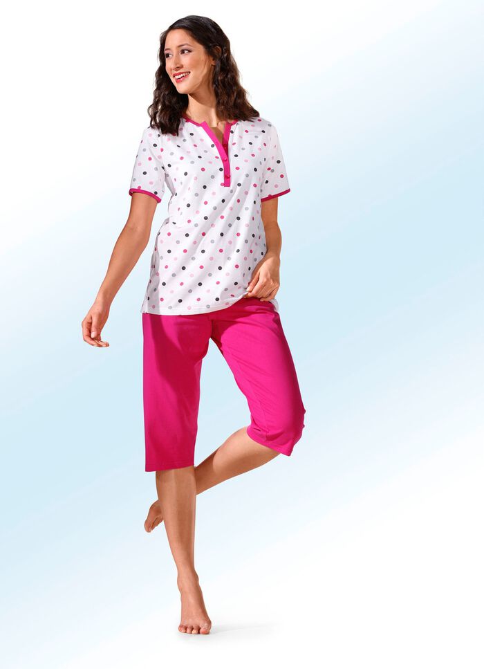 Zweierpack Pyjamas mit P&uuml;nktchen, lang- und kurzarm 