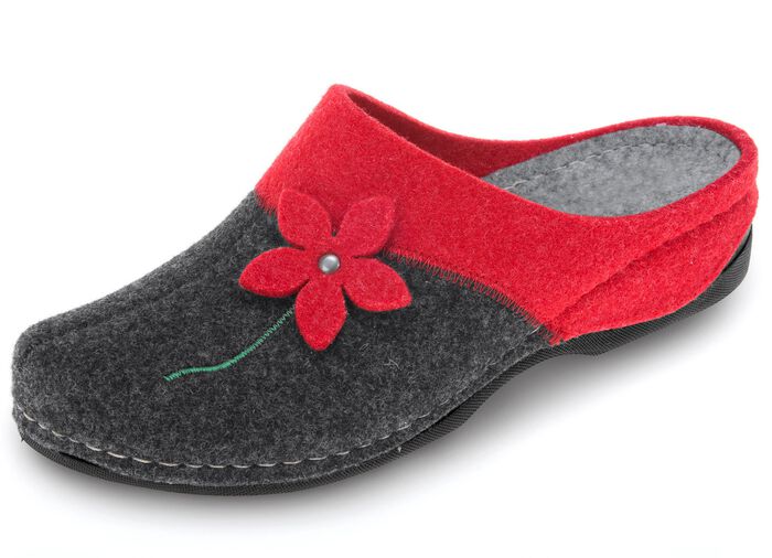 Laurina, klassische Damen-Hausschuhe, mit anatomisch geformtem Fussbett ROT-ANTHRAZIT