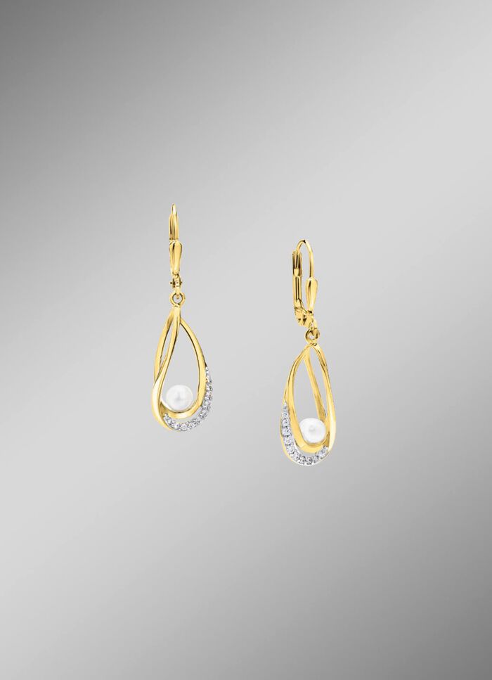 Ohrringe mit S&uuml;sswasser-Zuchtperlen und synth. Zirkonia 