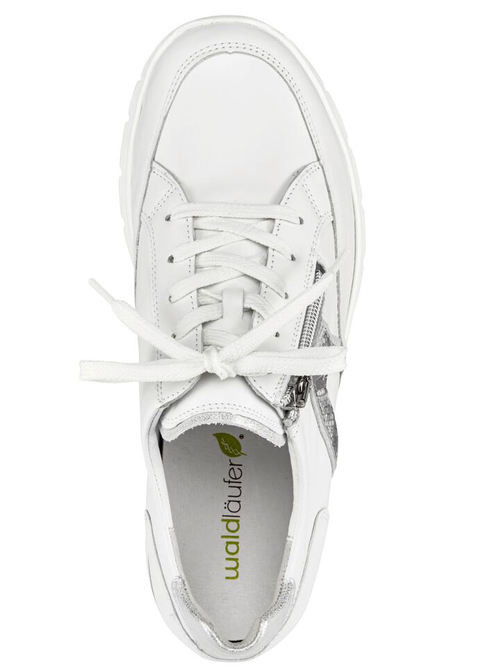 Waldl&auml;ufer Schn&uuml;rschuh aus interessantem Materialmix WEISS-ALTSILBER