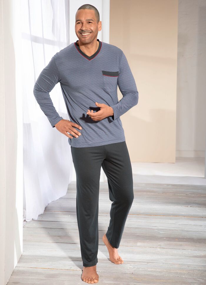 Pyjama mit Modal, V-Ausschnitt und Brusttasche 