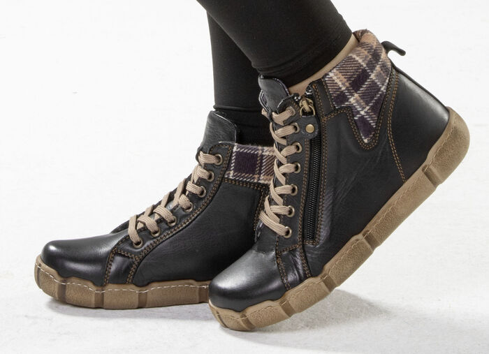 Andrea Conti Schnür-Bootie mit Schaftrand aus kariertem Textil SCHWARZ-BRAUN