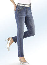 5-Pocket-Jeans mit Perlen- und Schmucksteinbesatz JEANSBLAU