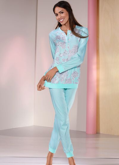 Pyjama, langarm mit Knopfleiste 