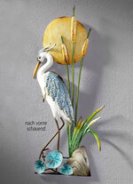 Wanddekoration Fischreiher, von Hand bemalt BLAU-WEISS