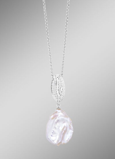 Anh&auml;nger mit Keshi-Perlen und synth. Zirkonia 