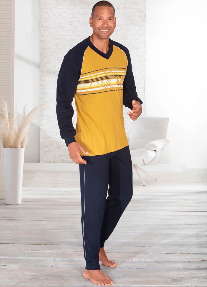 Pyjama mit V-Ausschnitt und platziertem Druckdessin 