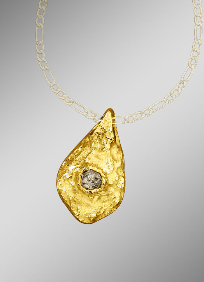 Massiver handgearbeiteter Anhänger mit Rohdiamant 