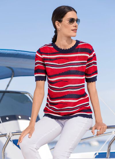 Pullover mit Mustermix im Wellendessin 