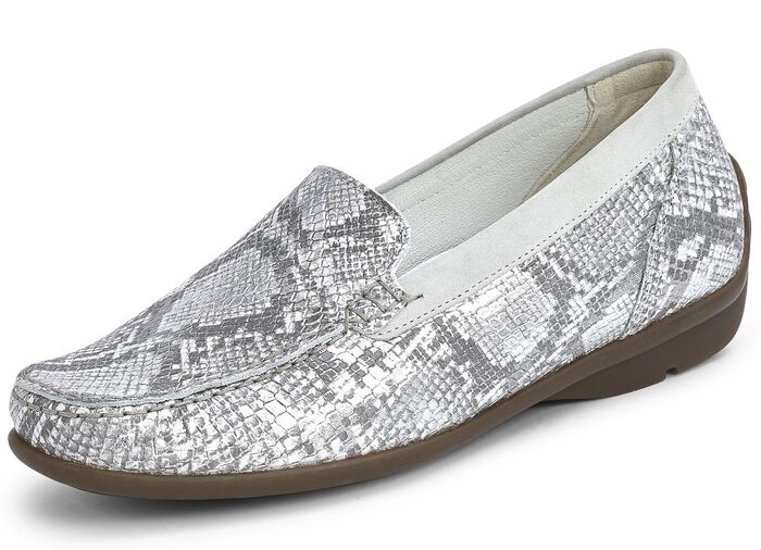 Waldl&auml;ufer Mokassin-Slipper mit moderner Reptilpr&auml;gung MATTSILBER