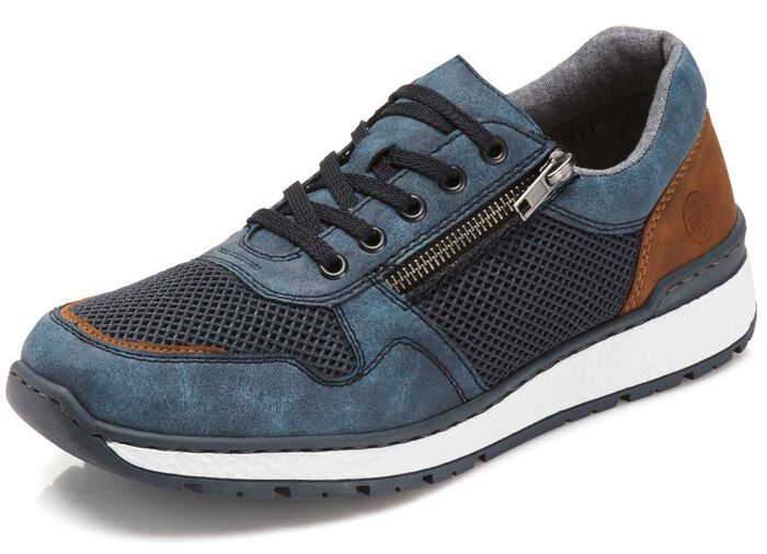 Rieker, bequeme Herren-Sneaker, Weite H, mit herausnehmbarem Fussbett BLAU-BRAUN