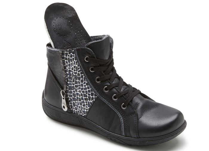 Andrea Conti Schn&uuml;r-Bootie mit reptilgepr&auml;gtem Einsatz und Zier-Reissverschluss SCHWARZ