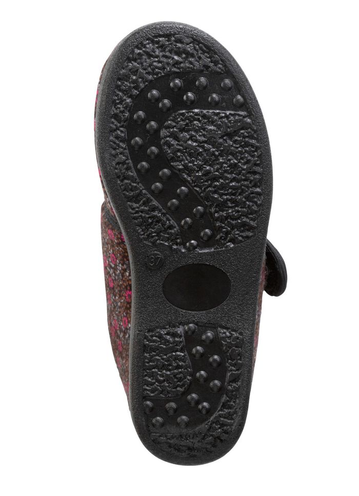 Warme Damen-Hausschuhe, Weite H, mit Klettverschluss SCHWARZ-BUNT