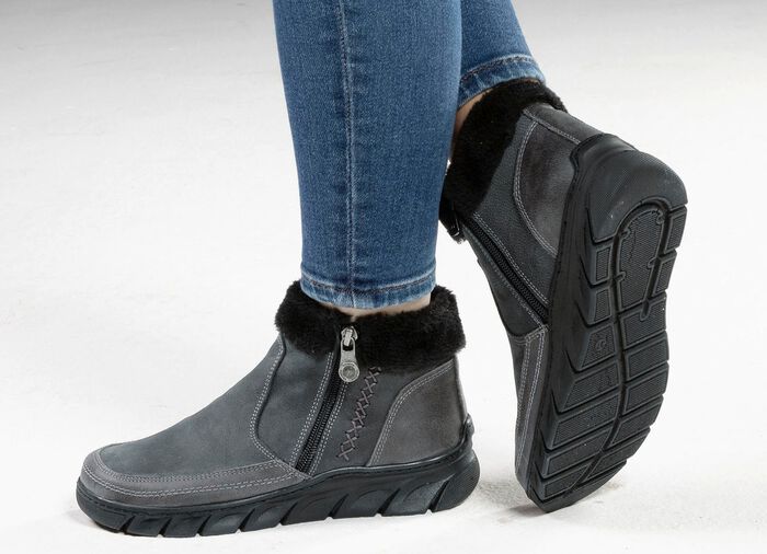 ELENA EDEN-Bootie mit schwarzem Pl&uuml;schkragen 