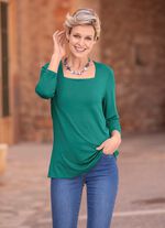 Shirt mit flottem Karre&egrave;-Ausschnitt  in 3 Farben DUNKELGR&Uuml;N