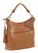 Laurina Kalbleder-Tasche mit reptilgepr&auml;gtem Besatz COGNAC