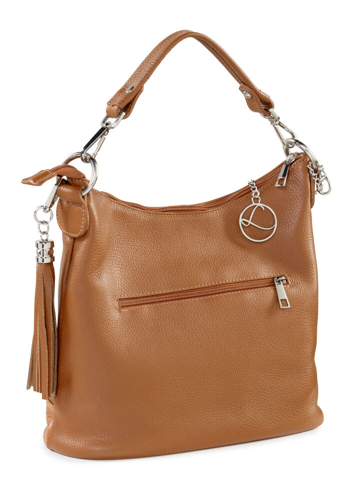 Laurina Kalbleder-Tasche mit reptilgepr&auml;gtem Besatz COGNAC