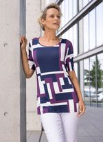 Shirt mit grafischem Allover-Dessin in 2 Farben BEERE-MARINE-ECRU